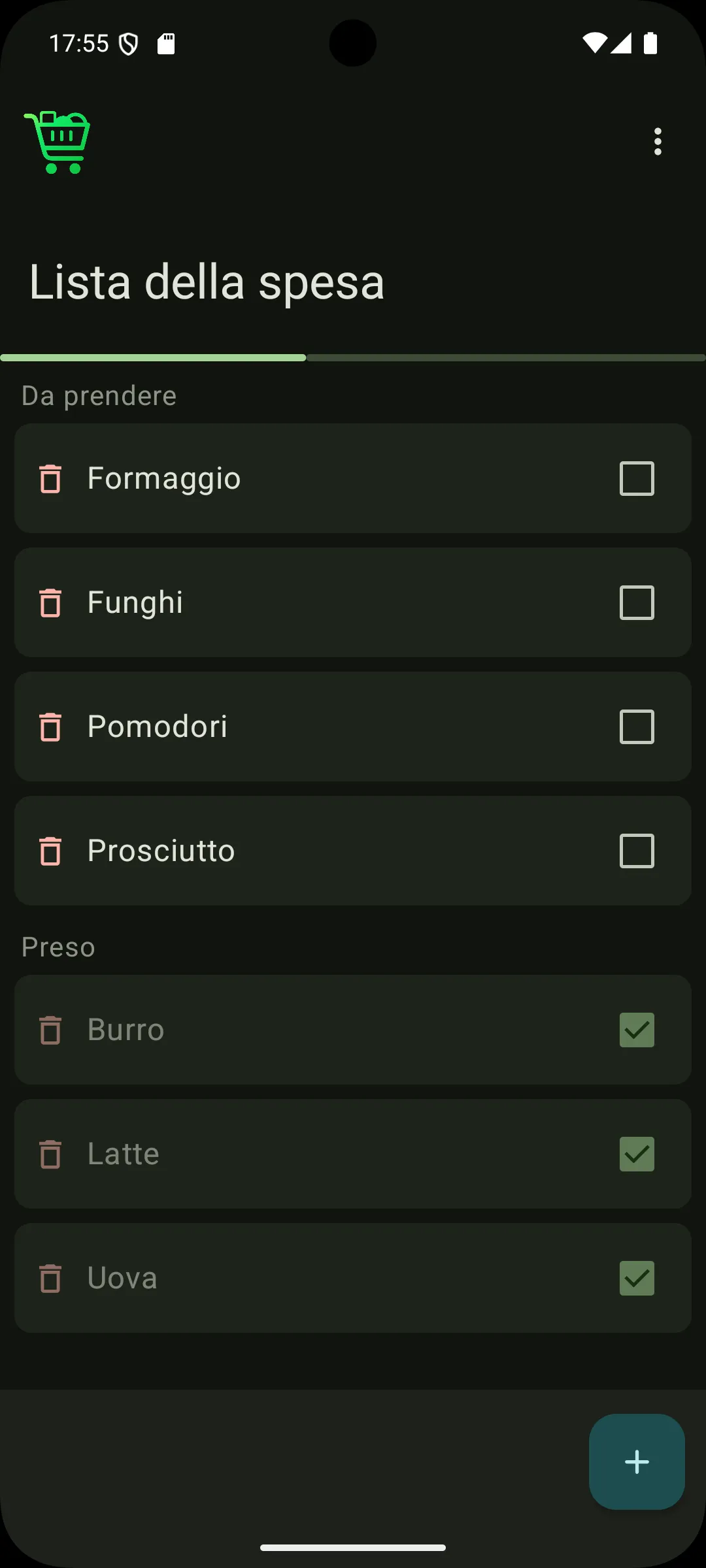 App screenshot in dark mode